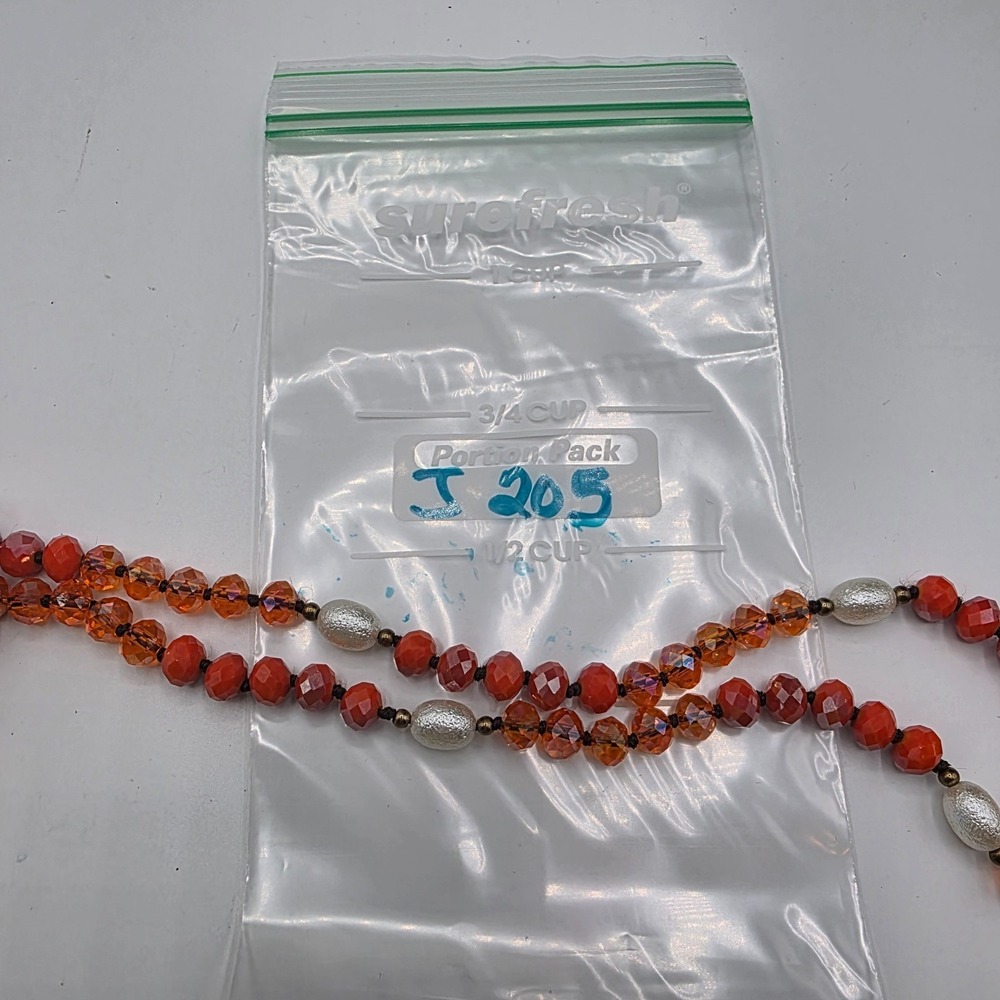 Womens Orange Beaded Round Crystal Pearl Necklace Summer Beach 50" - Picture 9 of 9